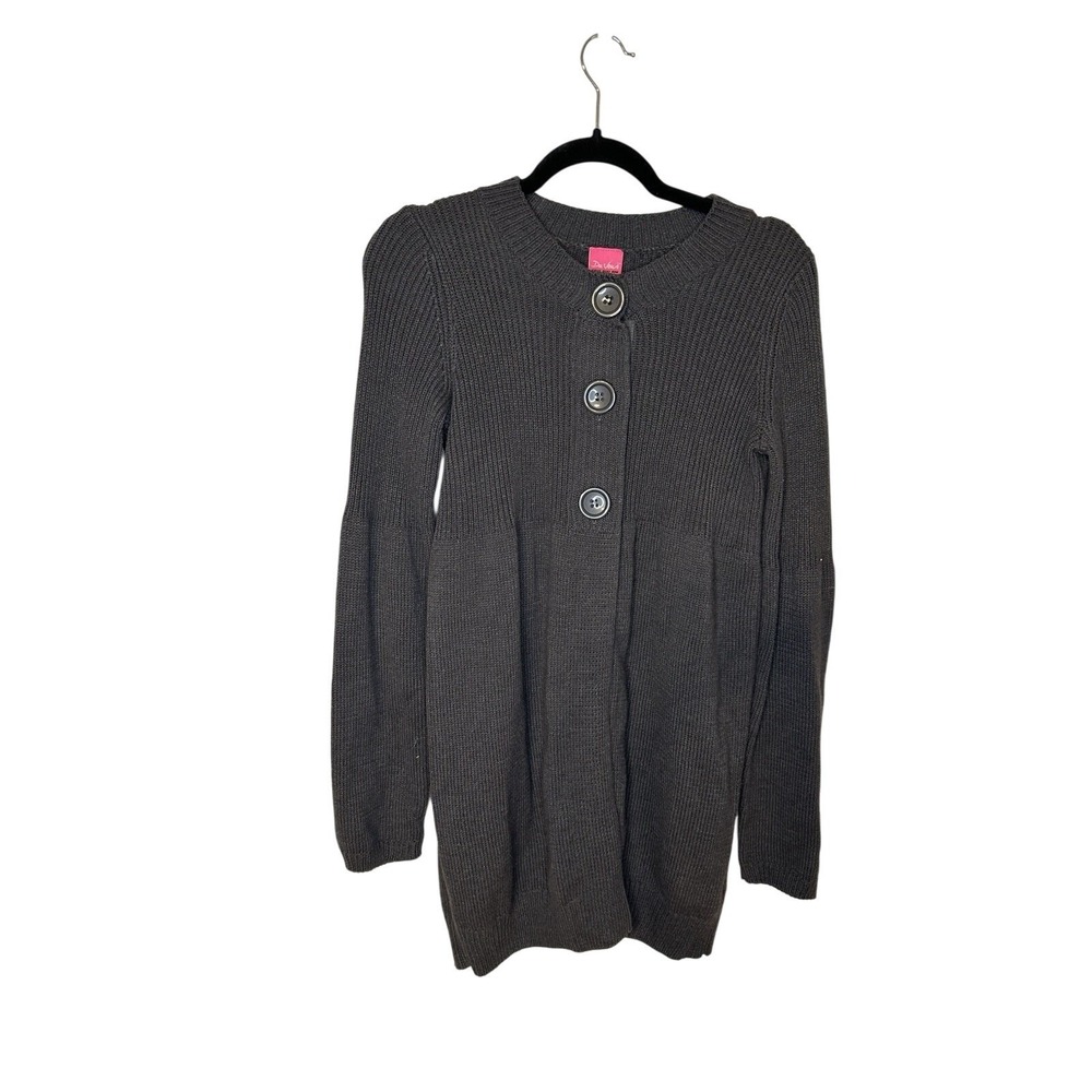 Du Jour Dark Gray Button Long Sweater Womens  Size S